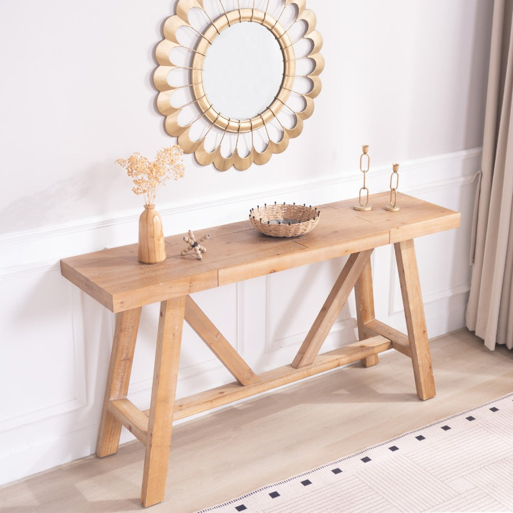 English Elm Farmhouse A-frame Console Table Engineered Wood Entryway Accent with Open Base W2729P414723
