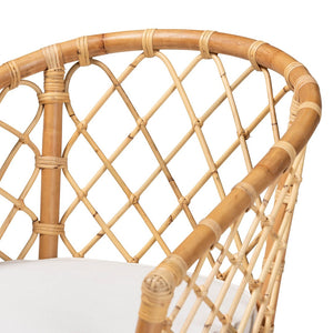 English Elm Modern Woven Rattan Armchair Set of Two Bohemian Dining Chairs with Openwork Frame B2750P470031