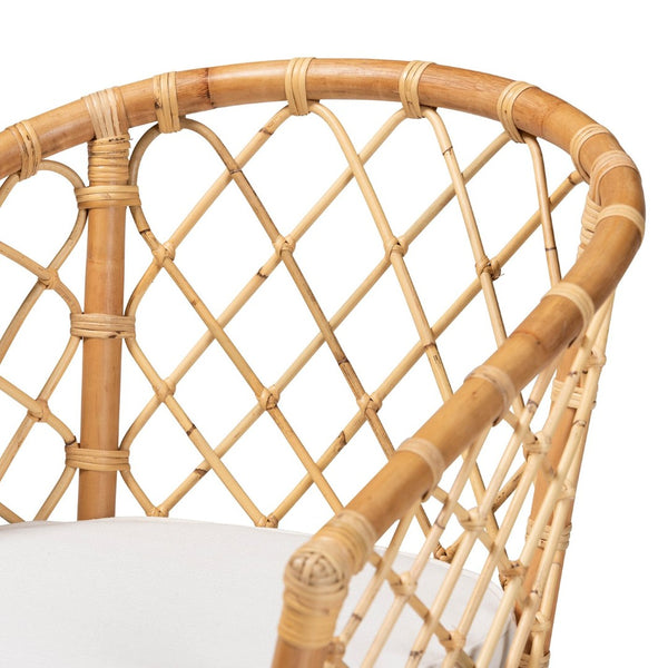 English Elm Modern Woven Rattan Armchair Set of Two Bohemian Dining Chairs with Openwork Frame B2750P470031