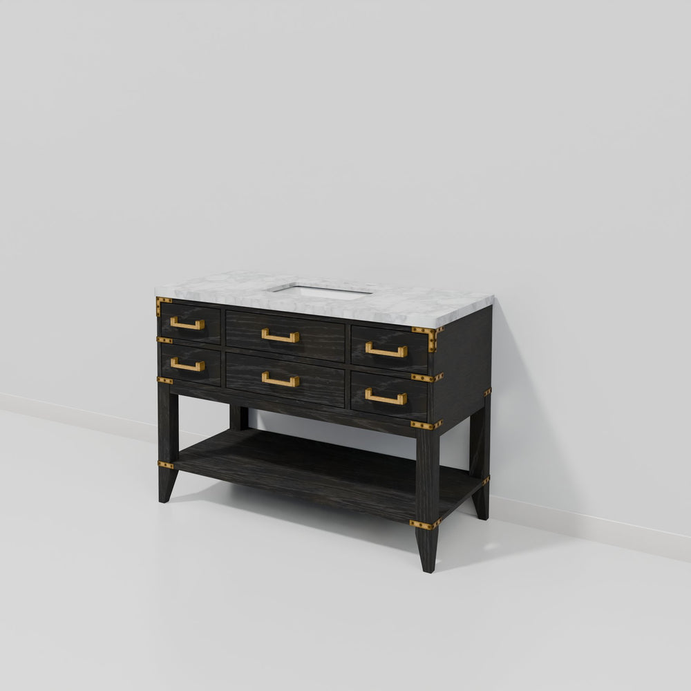 English Elm Black Oak Single Bath Vanity With Premium Carrara Marble Top - Elegant Storage & Soft-Close Design B2731P261019