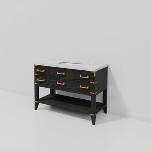English Elm Black Oak Single Bath Vanity With Premium Carrara Marble Top - Elegant Storage & Soft-Close Design B2731P261019