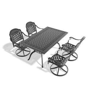 English Elm 5-Piece All-Weather Cast Aluminum Dining Set With Swivel Chairs, Cushions & Stylish Black Frame W1710S00456