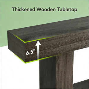 English Elm Practical Geometric Console Table with Matte Black Wood Grain Finish for Entryway or Sofa Dark Gray T3971P454069