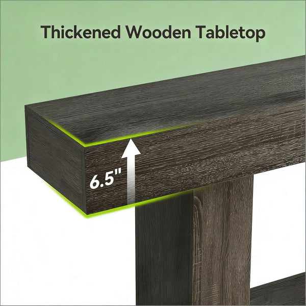 English Elm Practical Geometric Console Table with Matte Black Wood Grain Finish for Entryway or Sofa Dark Gray T3971P454069