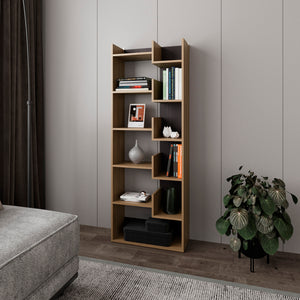 English Elm Magnolia Modern Geometric Bookcase – Macadamia/Black Engineered Wood, Space-Saving Shelf Divider B092P309163