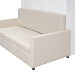 English Elm Queen Murphy Bed with Linen Cushion Sofa Folds Flat for Studio or Guest Room White LP000891AAK-1
