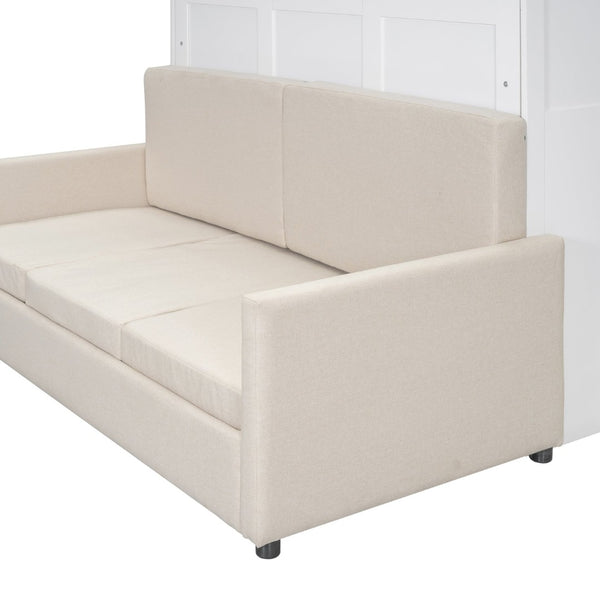 English Elm Queen Murphy Bed with Linen Cushion Sofa Folds Flat for Studio or Guest Room White LP000891AAK-1