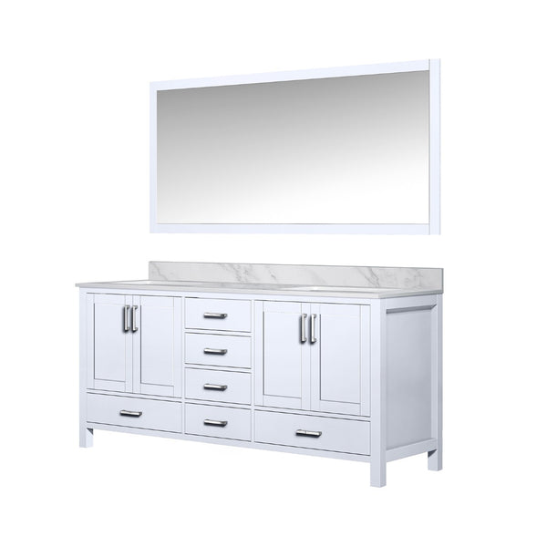 English Elm White Double Bath Vanity With Carrara Marble Top & Large Mirror - Elegant Storage Solution For Bathrooms B2731S00703-GIGA