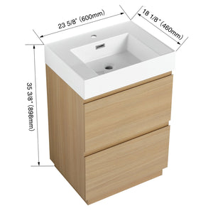 English Elm 24" Modern Bathroom Vanity with Single Undermount Sink, Engineered Wood, Waterproof Finish, 2 Drawers and Pre-Drilled Faucet Hole Oak W1972S00005