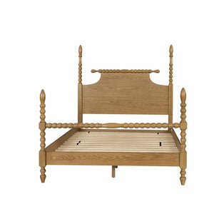 English Elm Bed Natural Queen Solid Wood Camel Oak Platform Bed with Turned Legs, 500lb Capacity, Queen Size B035S00063