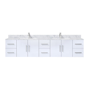 English Elm Glossy 84" Double Bath Vanity with Carrara Marble Top, Soft-Close Drawers, Chrome Faucet Set B2731P258763