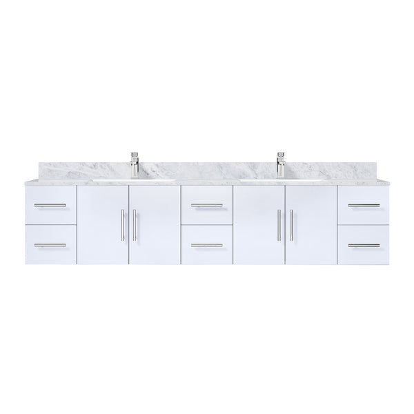 English Elm Glossy 84" Double Bath Vanity with Carrara Marble Top, Soft-Close Drawers, Chrome Faucet Set B2731P258763
