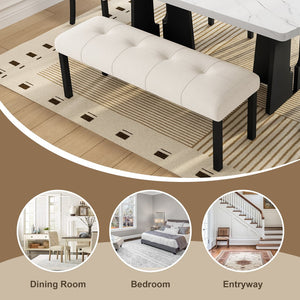 English Elm Modern Tufted Linen Dining Bench with Button-Tufted Seat and Rubber Wood Legs for Entryway Seating Beige N752P317335A
