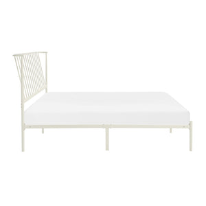 English Elm Metal Queen Platform Bed Matte Powder Coat Angled Headboard Low Profile Frame White B011P261198