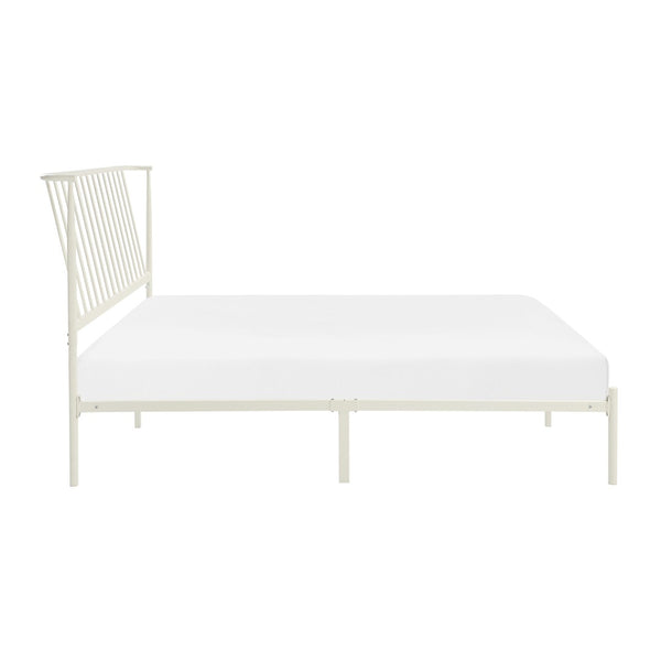 English Elm Metal Queen Platform Bed Matte Powder Coat Angled Headboard Low Profile Frame White B011P261198