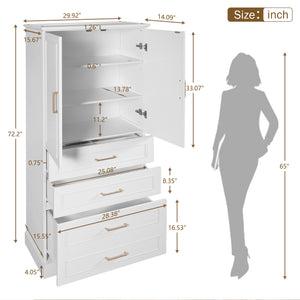 English Elm 72.2'' Tall Freestanding Bathroom Cabinet with 3 Drawers, Adjustable Shelf, Soft-Close Doors, Modern Elegant Design White N729P296769K