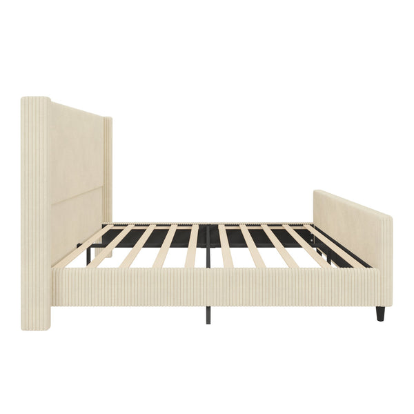 English Elm 50.7'' 50.7" High Headboard Corduroy Upholstered Bed Frame with Vertical Wingback, Sturdy 600lb Capacity Cream 78.25 L x 25.5 W x 7.75 H N701P262271C
