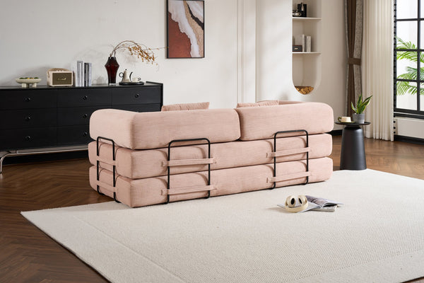 English Elm Convertible Sleeper Sofa Bed Corduroy 4-in-1 Folding Floor Couch with 35D Sponge Support and No-Assembly Pink W3434P378562