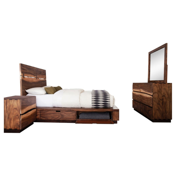 English Elm Beverly Queen Bedroom Set with Live Edge Headboard Walnut Veneer Floating Base B062S01712