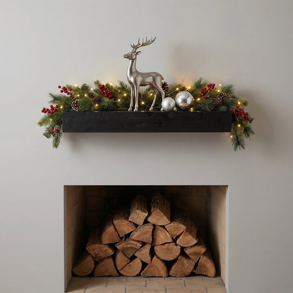 English Elm 48'' Solid Fir Wood Floating Mantel Shelf Farmhouse Style for Living Room Walls Black W2640P386614
