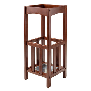 Winsome Wood Rex Umbrella Stand With Metal Drip Tray - Classic Walnut Design For Entryway & Mudroom Storage Walnut Solid Wood 94712-winsome-wood