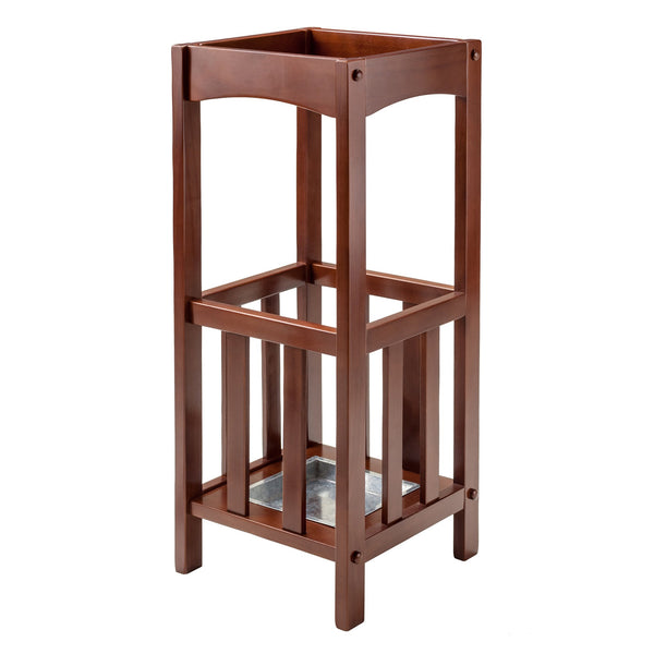 Winsome Wood Rex Umbrella Stand With Metal Drip Tray - Classic Walnut Design For Entryway & Mudroom Storage Walnut Solid Wood 94712-winsome-wood