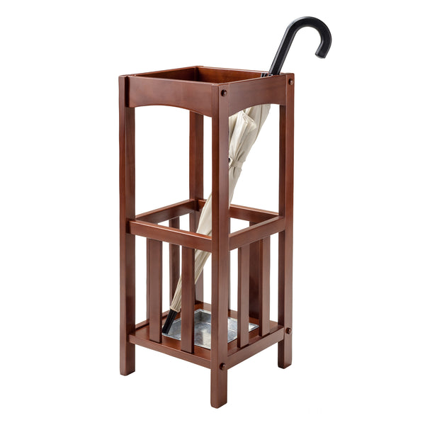 Winsome Wood Rex Umbrella Stand With Metal Drip Tray - Classic Walnut Design For Entryway & Mudroom Storage Walnut Solid Wood 94712-winsome-wood