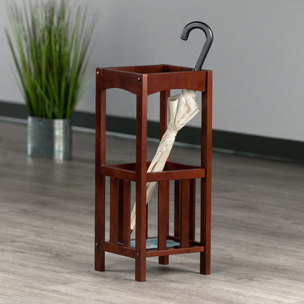 Winsome Wood Rex Umbrella Stand With Metal Drip Tray - Classic Walnut Design For Entryway & Mudroom Storage Walnut Solid Wood 94712-winsome-wood