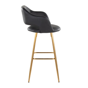 English Elm 30" Glam Faux Leather Barstools with Gold Metal Base and Cut-out Back Set of 2 B202S00617