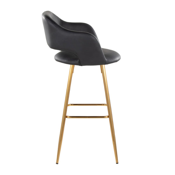 English Elm 30" Glam Faux Leather Barstools with Gold Metal Base and Cut-out Back Set of 2 B202S00617