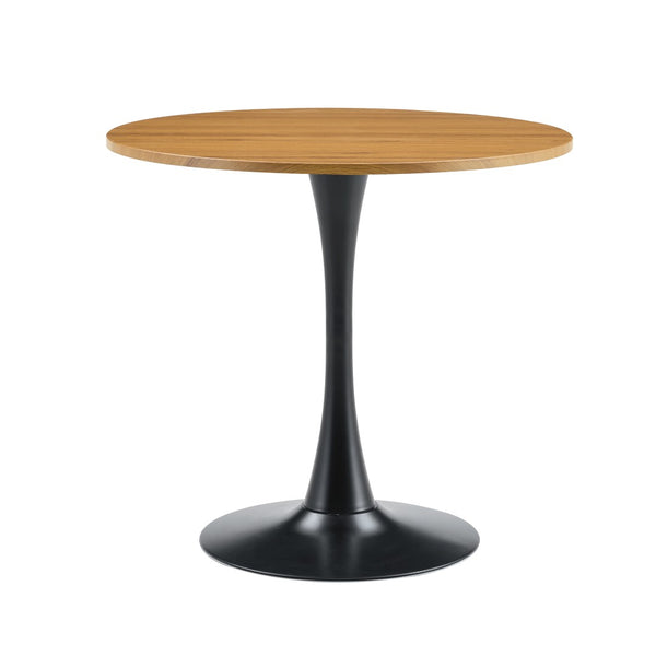 English Elm Round Faux Marble Tulip Pedestal Dining Table Mid Century Modern for Small Bistro Spaces Black,Wood W2920P405350