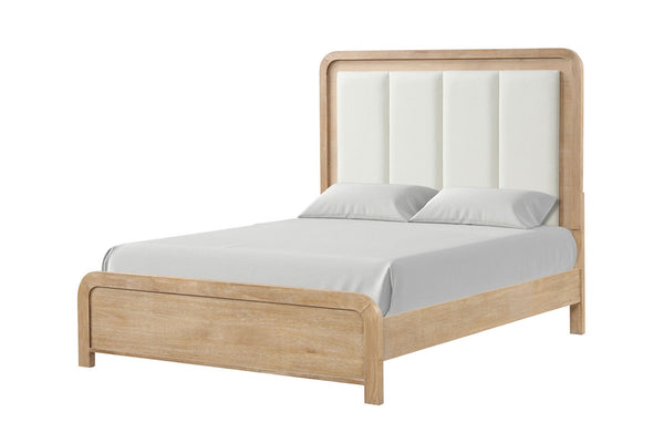 English Elm Queen Channel Tufted Upholstered Bed with Two Nightstands Natural Wood Bedroom Set B2741S00943