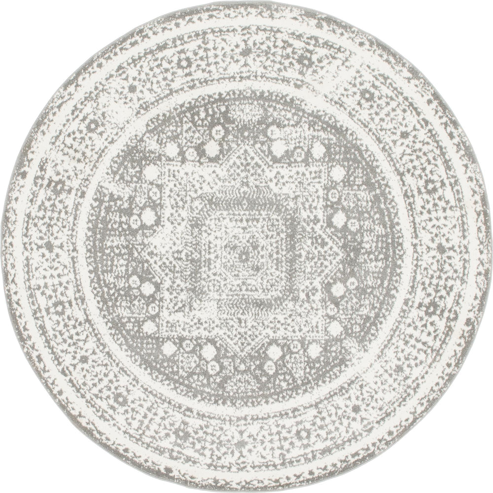 Unique Loom Rosso Cavalli Machine Made Border Rug Gray, Ivory 7' 10" x 7' 10"