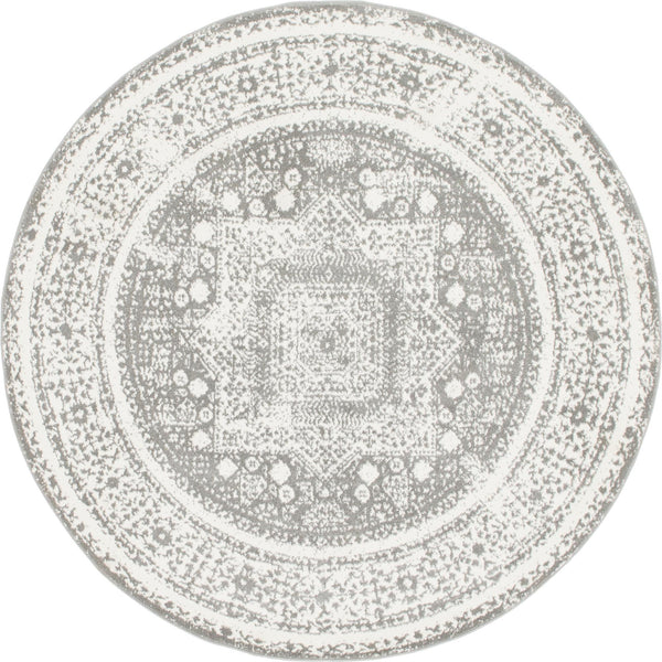 Unique Loom Rosso Cavalli Machine Made Border Rug Gray, Ivory 7' 10" x 7' 10"