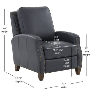 English Elm Jack Midnight Blue Faux Leather Recliner Chair with Nailhead Trim, Tapered Wood Legs, High-Density Foam Comfort B050P229965