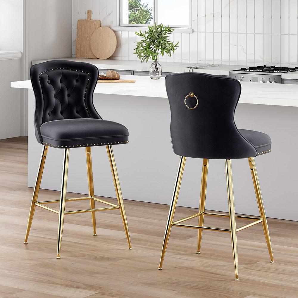English Elm Bar Stools Set Of 2, Luxurious Velvet Wing-Back Chairs With Metal Legs For Kitchen & Dining Spaces T3623P363065