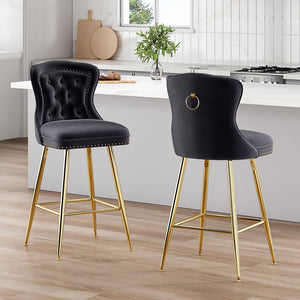 English Elm Bar Stools Set Of 2, Luxurious Velvet Wing-Back Chairs With Metal Legs For Kitchen & Dining Spaces T3623P363065