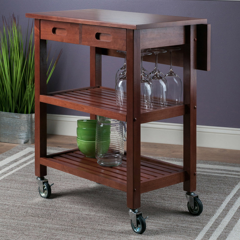 Winsome Wood Jonathan Drop Leaf Kitchen Cart - Versatile Walnut Finish With Mobile Design & Ample Storage Space Walnut Solid ,Composite Wood 94734-winsome-wood