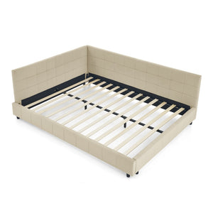 English Elm Queen Size Upholstered Tufted Bed Frame - Velvet Sofa Bed With Comfortable Backrest & Armrests W487S00286-GIGA