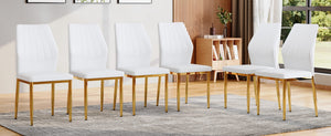 English Elm Set of 6 Pu Leather Dining Chairs with Gold Metal Legs for Glam Modern Rooms W1151P359613