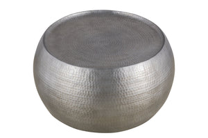 English Elm CT501 Hand-Hammered 32" Round Aluminum Coffee Table with Drum Silhouette and Timeless Texture Silver G150108433