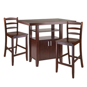 Winsome Wood Albany 3-piece Dining Set With Ladder-back Counter Stools & Storage Cabinet In Rich Walnut Finish Walnut Solid Wood 94744-winsome-wood