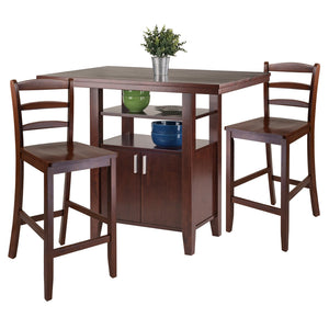 Winsome Wood Albany 3-piece Dining Set With Ladder-back Counter Stools & Storage Cabinet In Rich Walnut Finish Walnut Solid Wood 94744-winsome-wood