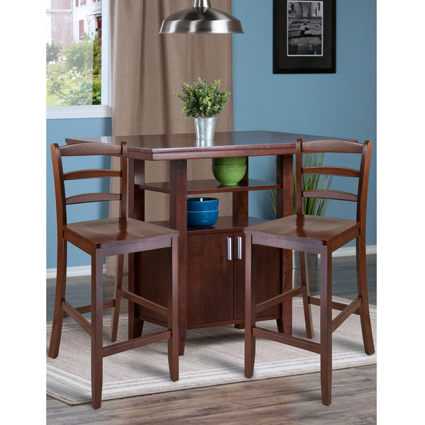 Winsome Wood Albany 3-piece Dining Set With Ladder-back Counter Stools & Storage Cabinet In Rich Walnut Finish Walnut Solid Wood 94744-winsome-wood