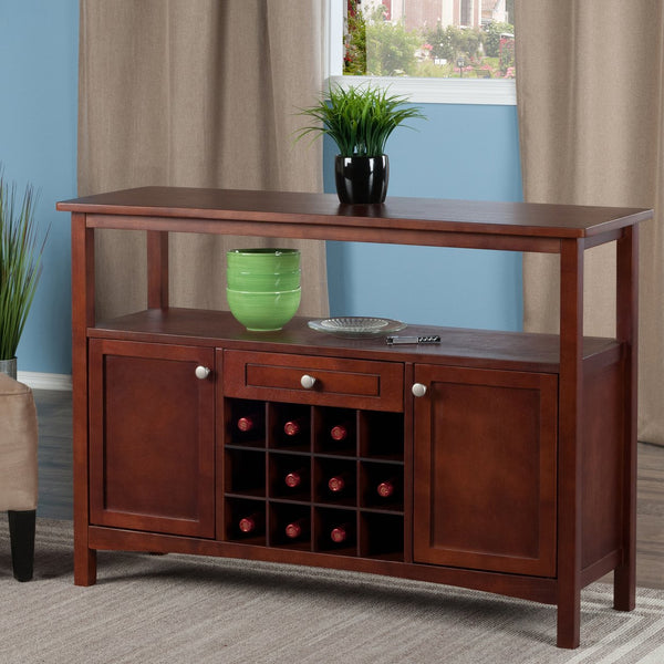 Winsome Wood Colby Buffet Cabinet - Versatile Walnut Sideboard With Wine Storage & Display For Dining Or Living Room Walnut Solid ,Composite Wood 94745-winsome-wood