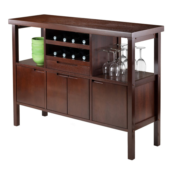 Winsome Wood Diego Buffet Cabinet In Elegant Walnut Finish With Wine Racks, Shelves & Ample Storage Space Walnut Solid ,Composite Wood 94746-winsome-wood