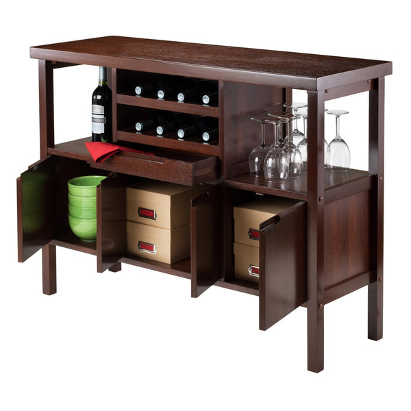 Winsome Wood Diego Buffet Cabinet In Elegant Walnut Finish With Wine Racks, Shelves & Ample Storage Space Walnut Solid ,Composite Wood 94746-winsome-wood