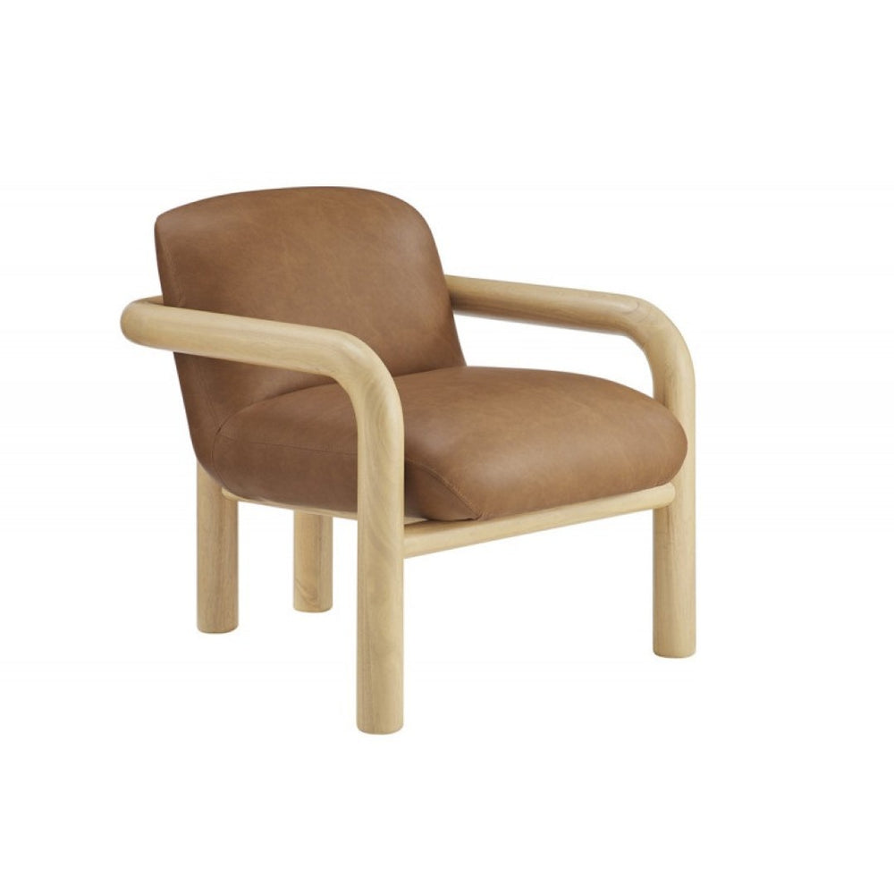 English Elm Modern Oak Framed Faux Leather Armchair Sculptural Accent Seat for Living Rooms Natural Wood B011P423334
