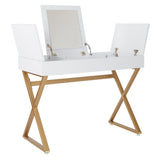 OSP Home Furnishings Juliette Vanity Desk White Top/Gold Legs