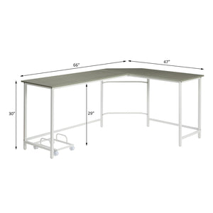 English Elm L-Shape Industrial Corner Computer Desk with Rolling Tower Holder, Metal Base, Gray Wood & White Trim B016P311317